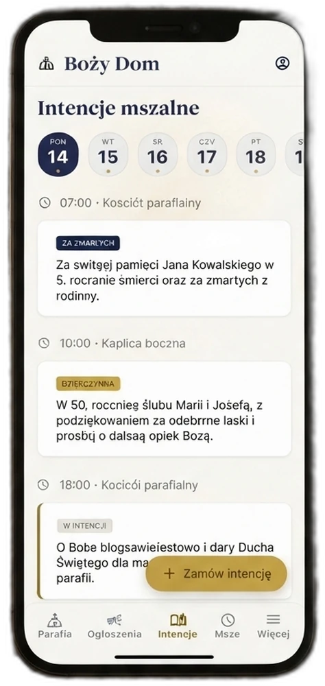 Aplikacja Boży Dom — intencje mszalne